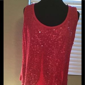 SEQUINED FRONT AND LACE DETAIL ON BACK TOP.